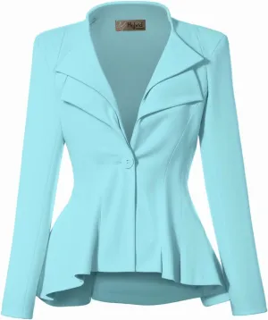 Hybrid & Company Women's Casual Work Office Dressy Double Lapel Single Button Peplum Comfortable Blazer
