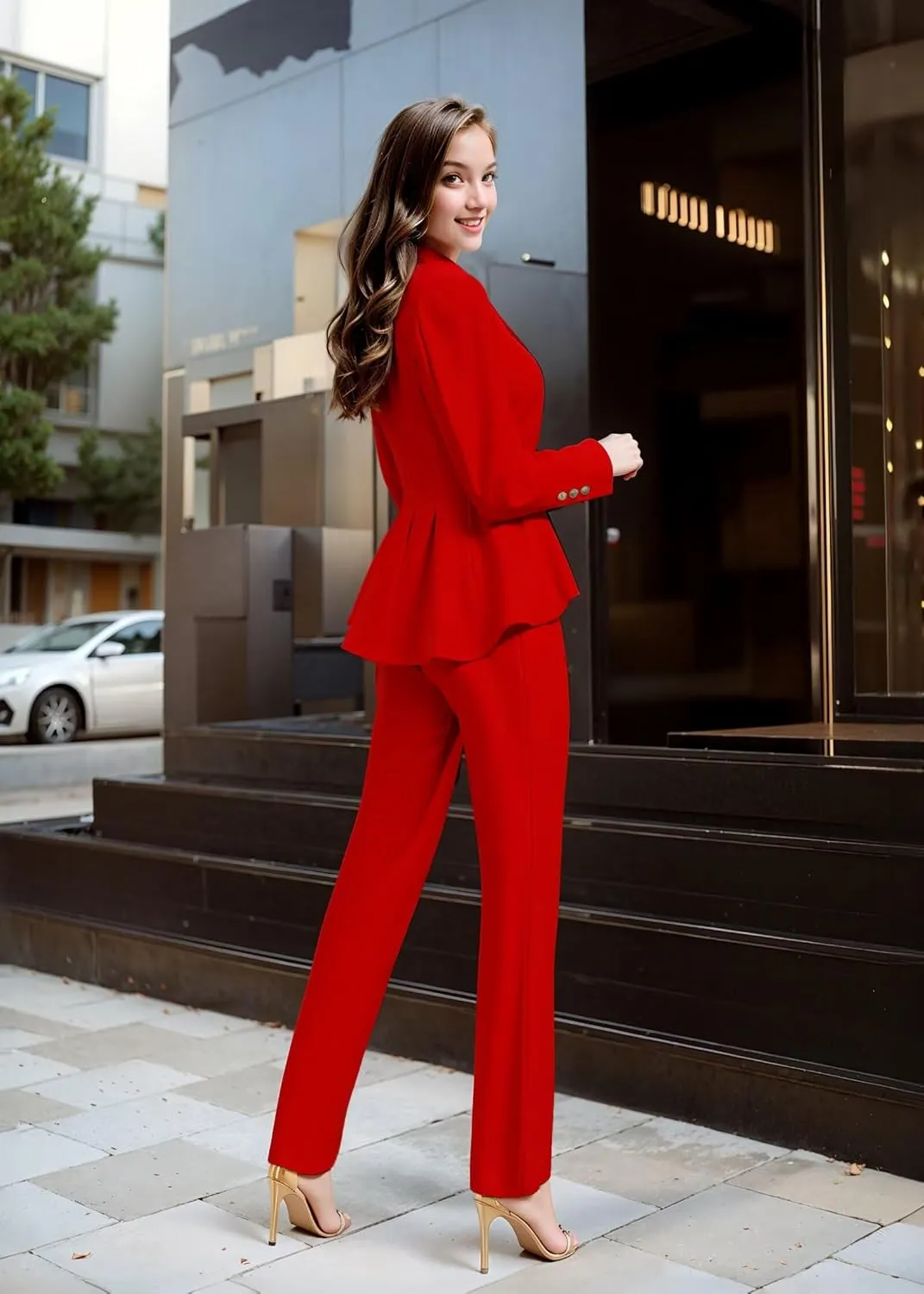 Hybrid & Company Women's Casual Work Office Dressy Double Lapel Single Button Peplum Comfortable Blazer