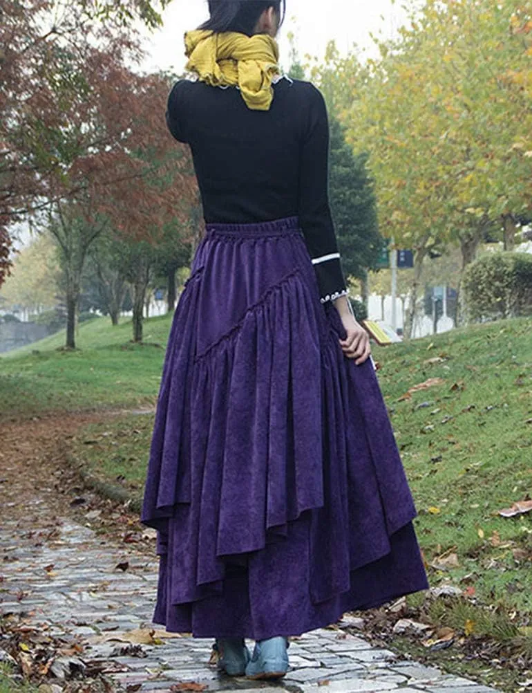 IDEALSANXUN Womens High Waist Aline Corduroy Flared Pleated Long Skirts