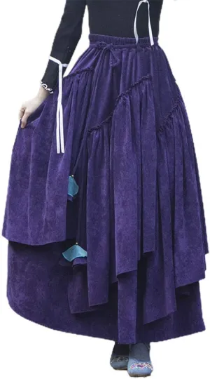 IDEALSANXUN Womens High Waist Aline Corduroy Flared Pleated Long Skirts