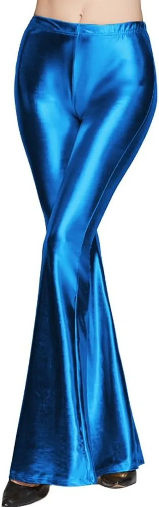 IWEMEK Women Shiny Metallic Bell Bottom Bootcut Palazzo Leggings 70s Disco Wide Leg Pants High Waist Dance Yoga Trousers