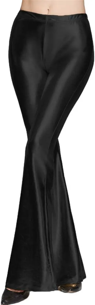 IWEMEK Women Shiny Metallic Bell Bottom Bootcut Palazzo Leggings 70s Disco Wide Leg Pants High Waist Dance Yoga Trousers