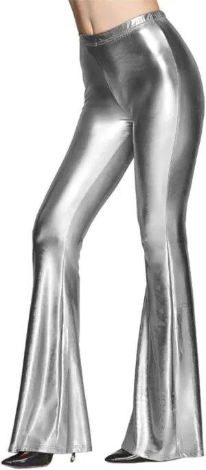 IWEMEK Women Shiny Metallic Bell Bottom Bootcut Palazzo Leggings 70s Disco Wide Leg Pants High Waist Dance Yoga Trousers