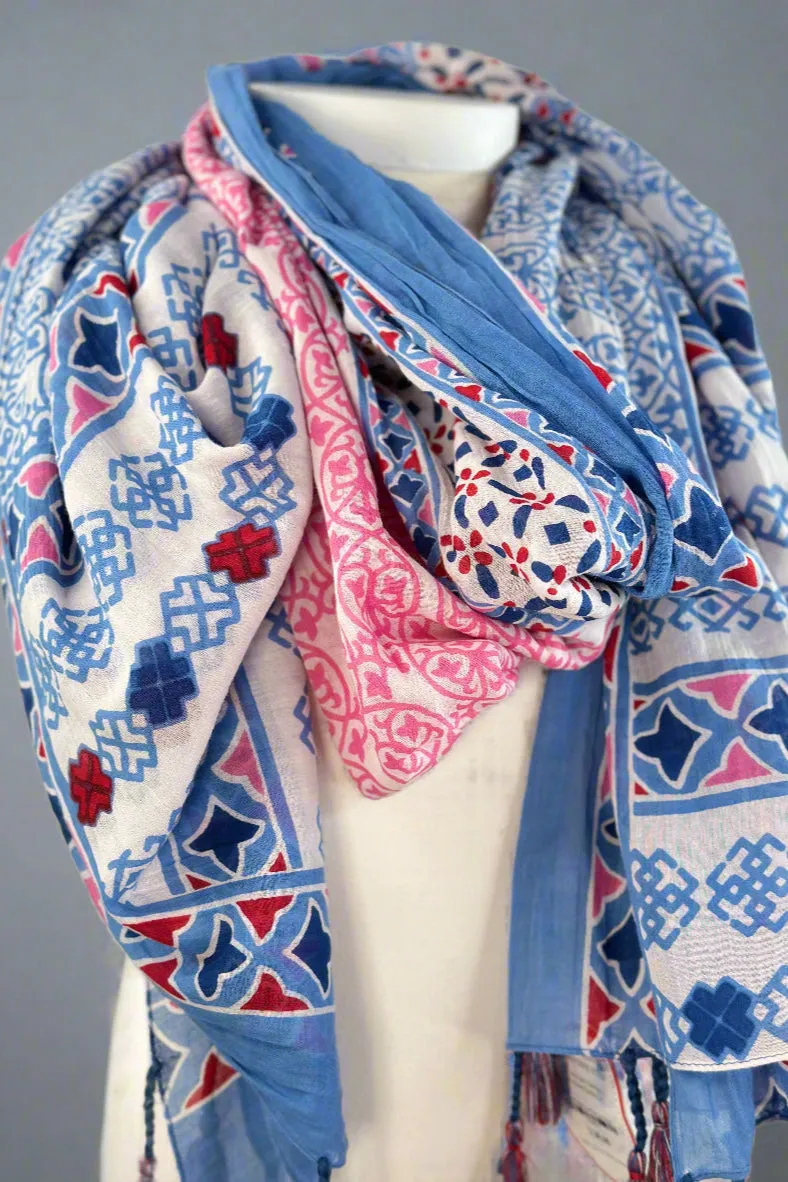 Jana Cotton Scarf Pink and Blue
