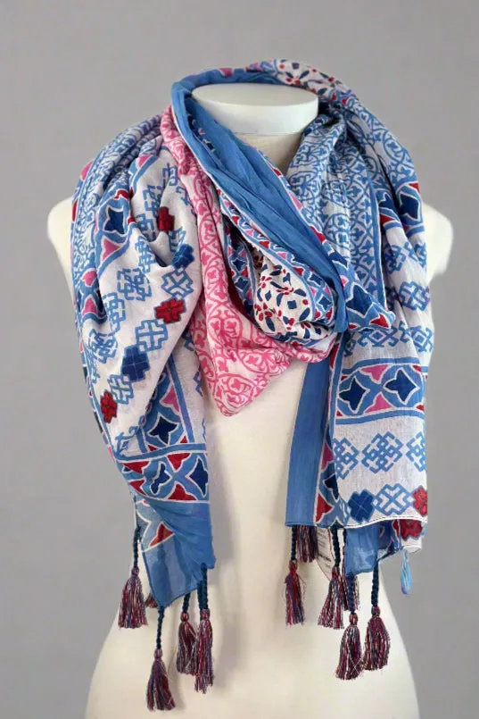 Jana Cotton Scarf Pink and Blue