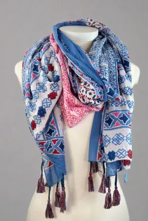 Jana Cotton Scarf Pink and Blue