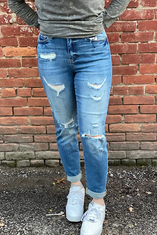 Jane - Judy Blue Destroyed Hi-Waist Cuffed Boyfriend