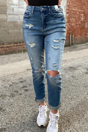 Jane - Judy Blue Destroyed Hi-Waist Cuffed Boyfriend
