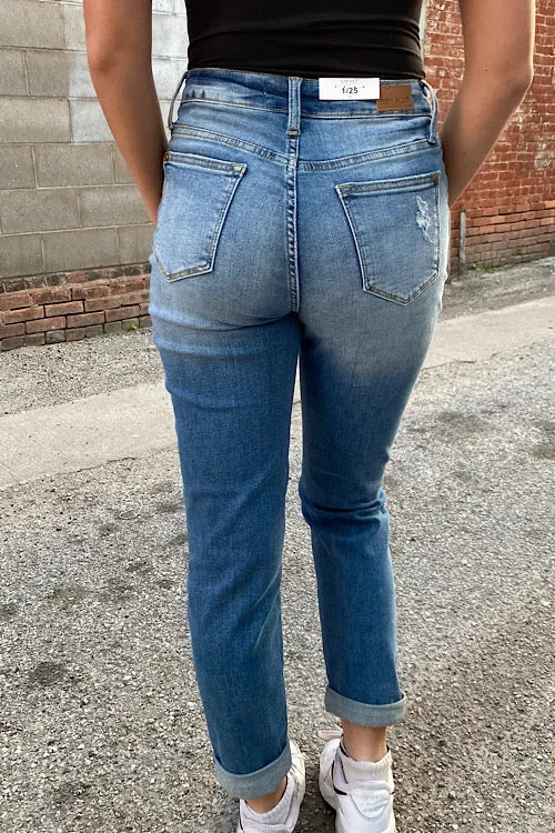 Jane - Judy Blue Destroyed Hi-Waist Cuffed Boyfriend