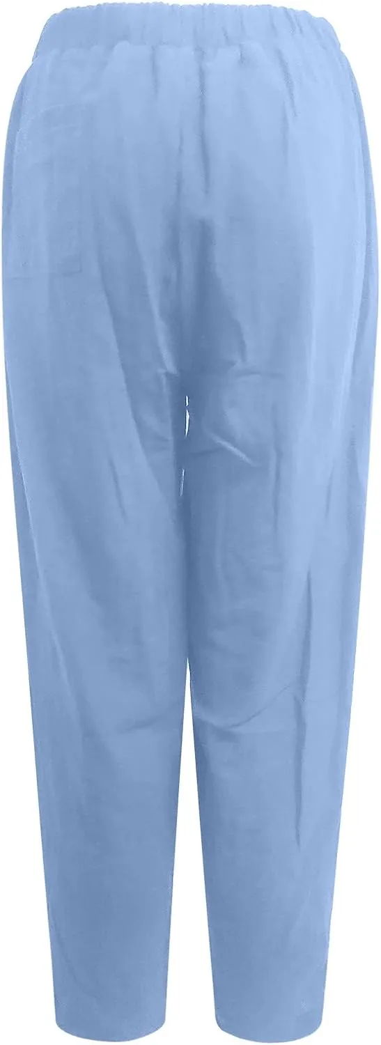 JOAU Cotton Linen Casual Summer Pants for Women Comfy Baggy High Waist Trousers with Pockets Lightweight Lounge Loose Pants