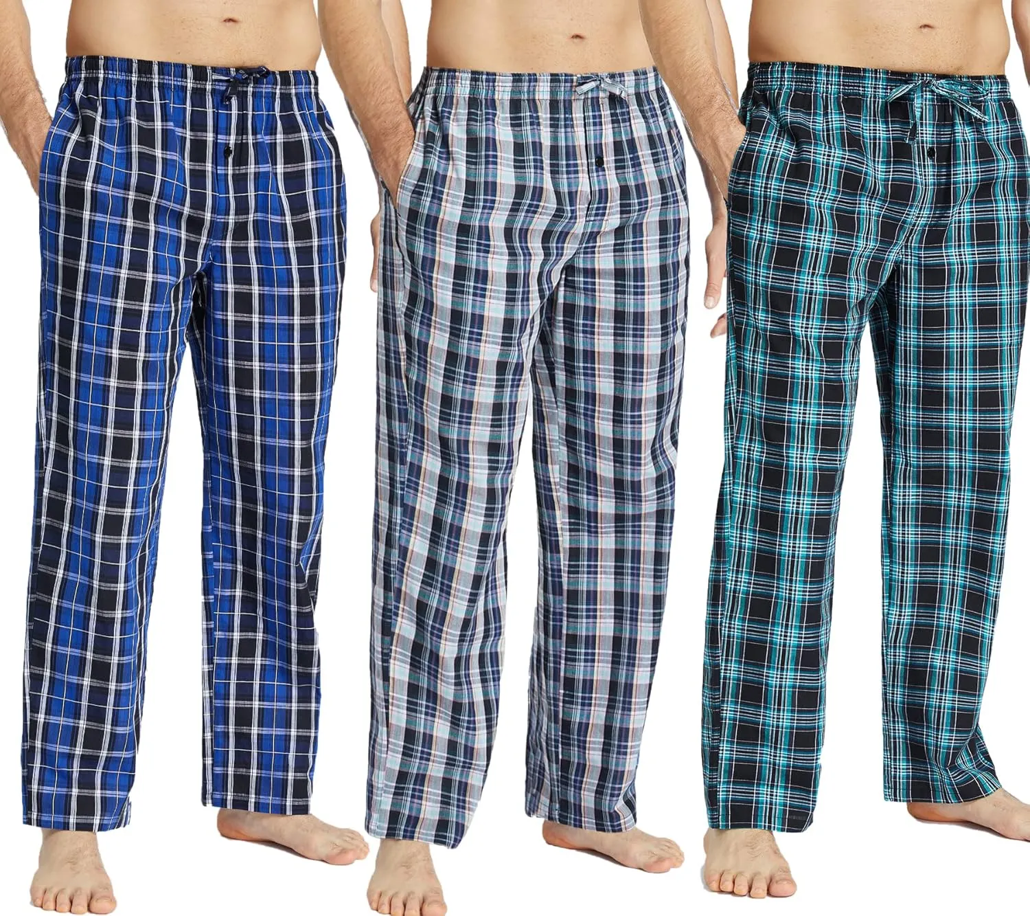 JupiterSecret Mens Pajama Pants Set Cotton Lightweight Plaid Sleep & Lounge Pants, PJ Bottoms with Pockets and Button Fly