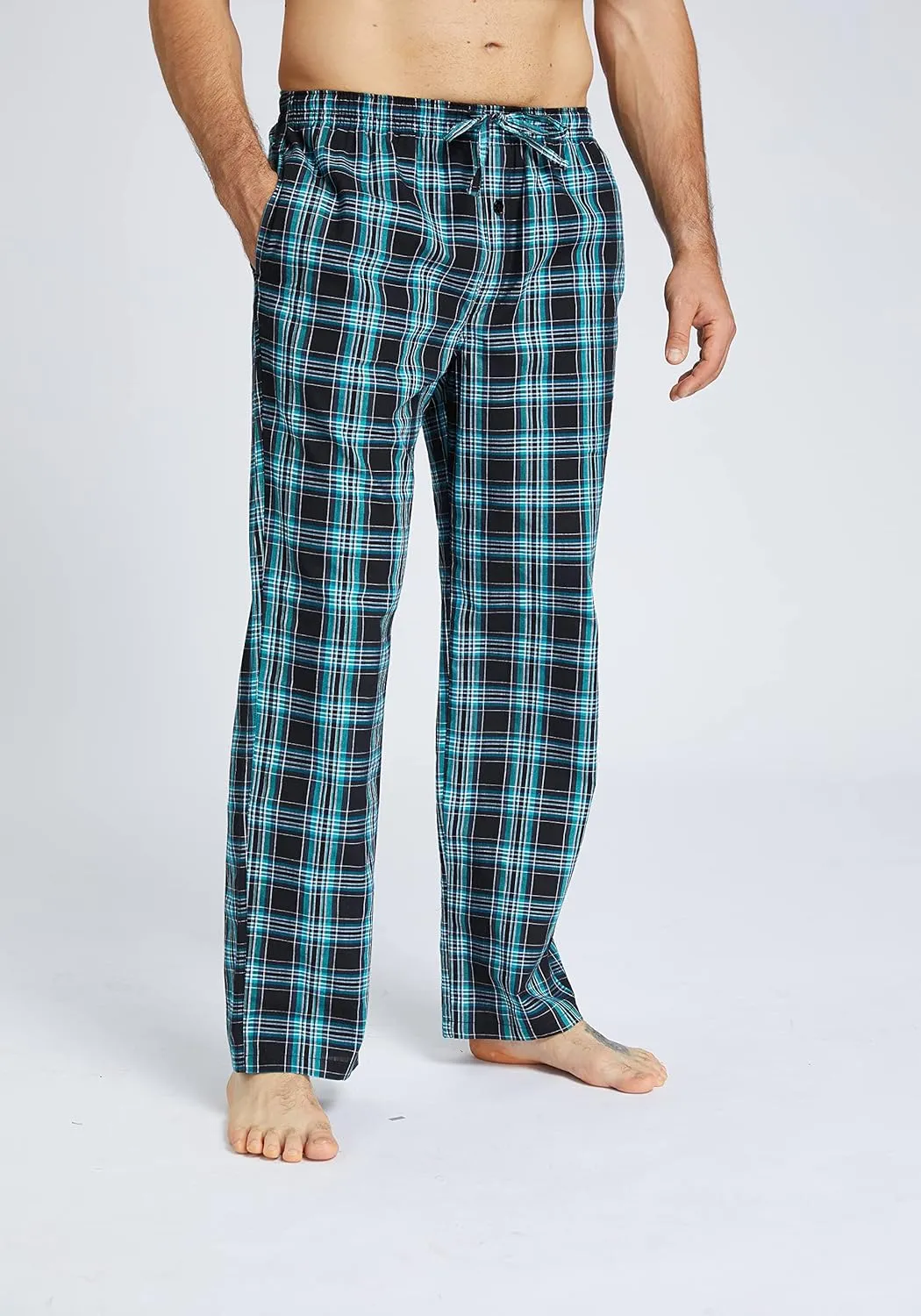 JupiterSecret Mens Pajama Pants Set Cotton Lightweight Plaid Sleep & Lounge Pants, PJ Bottoms with Pockets and Button Fly