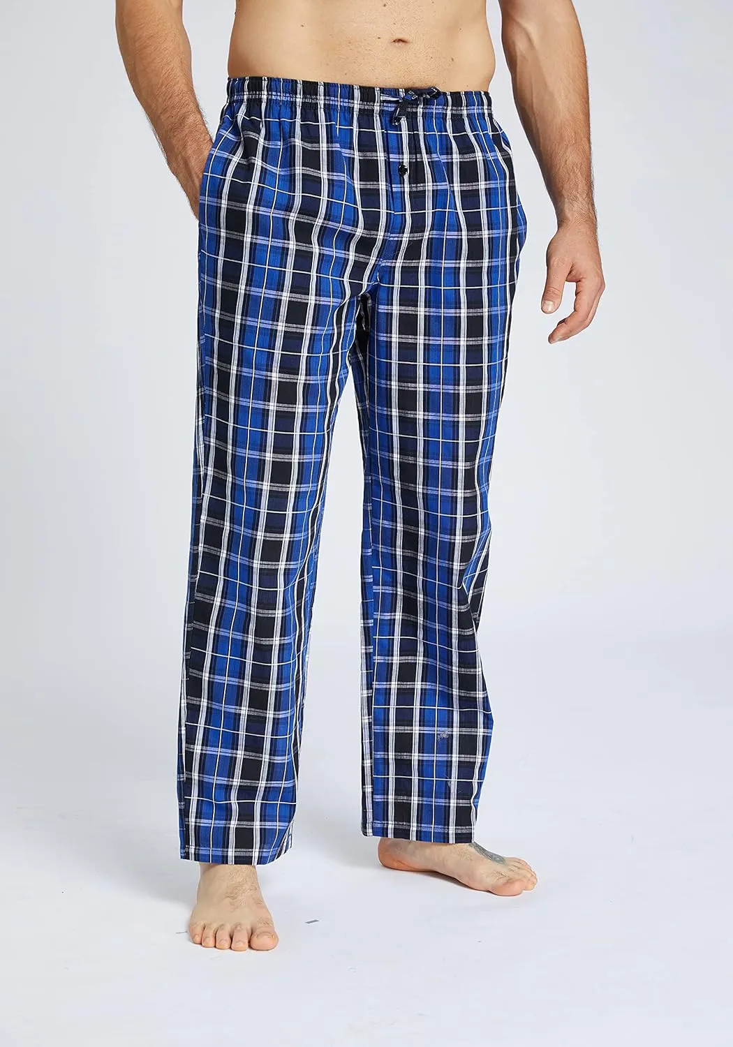 JupiterSecret Mens Pajama Pants Set Cotton Lightweight Plaid Sleep & Lounge Pants, PJ Bottoms with Pockets and Button Fly
