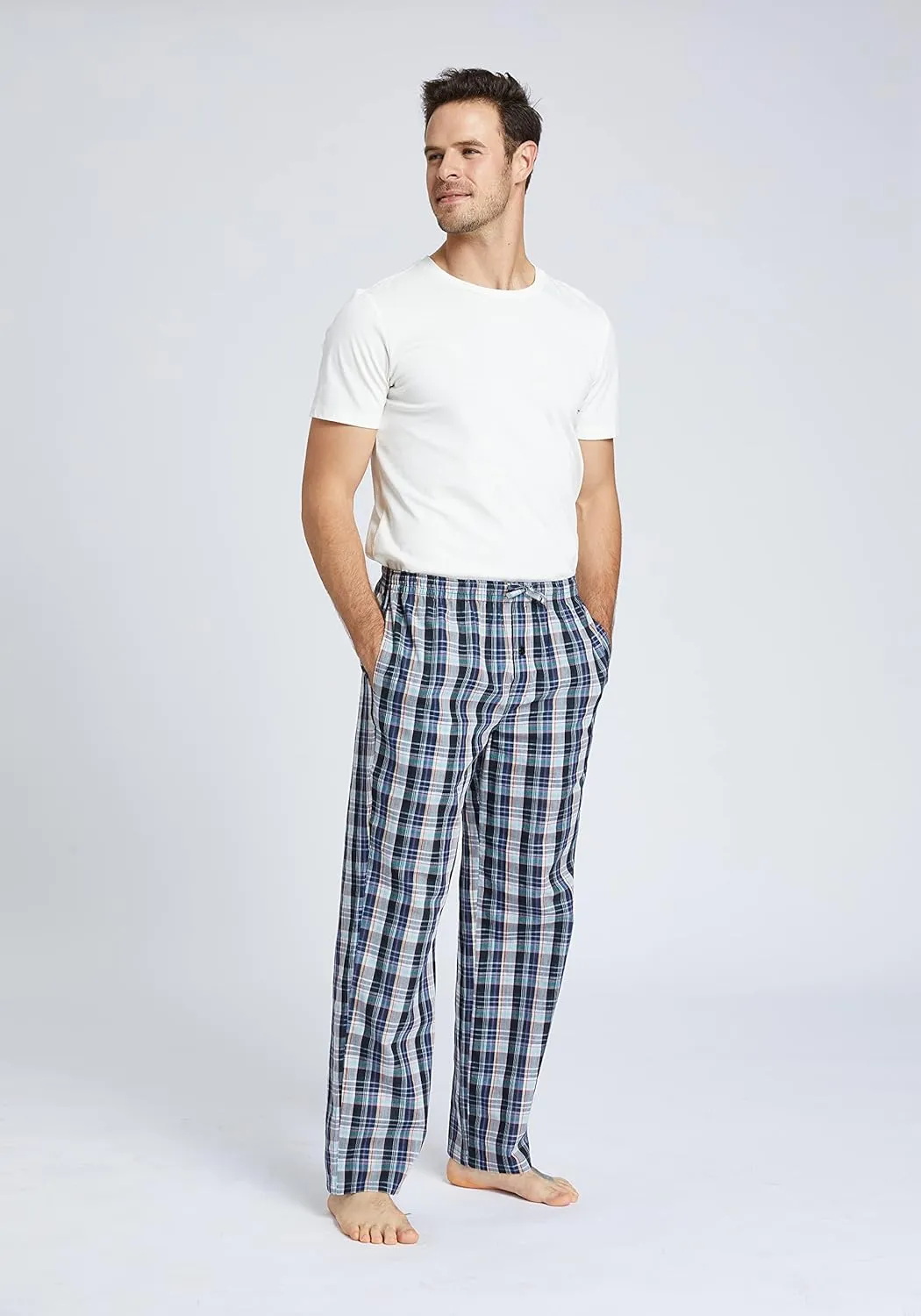 JupiterSecret Mens Pajama Pants Set Cotton Lightweight Plaid Sleep & Lounge Pants, PJ Bottoms with Pockets and Button Fly