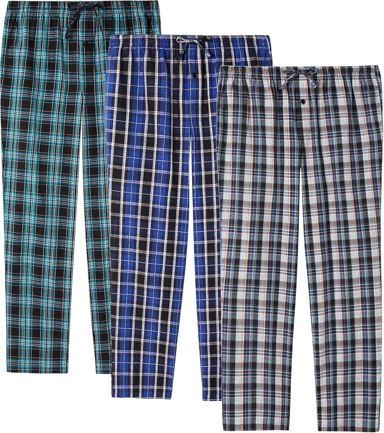 JupiterSecret Mens Pajama Pants Set Cotton Lightweight Plaid Sleep & Lounge Pants, PJ Bottoms with Pockets and Button Fly