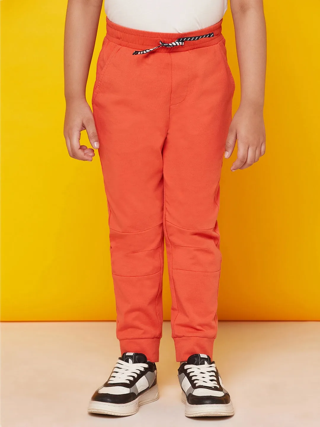 Kid Boys' Off-White Printed T-Shirt and Zesty Orange Joggers Set