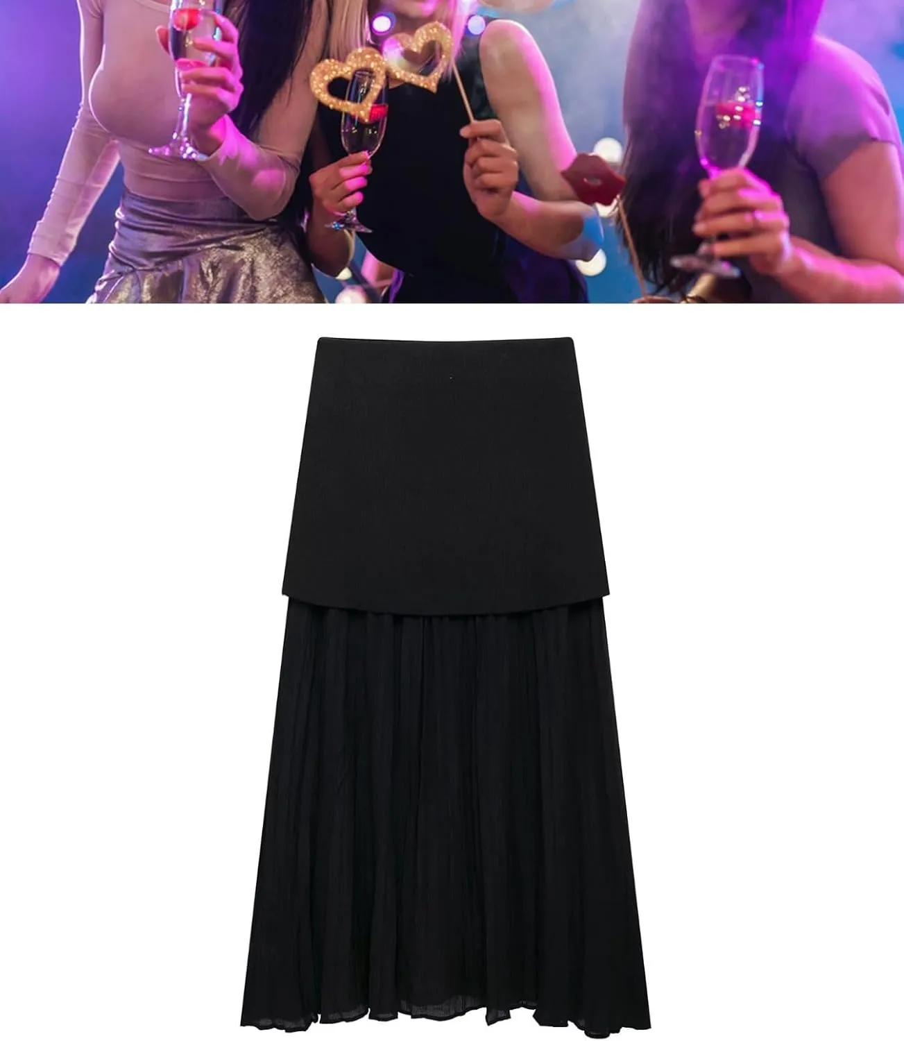Knitted Puffy Skirt Winter and Fall Women's High Waist Casual Pleated Spliced Midi Skirt