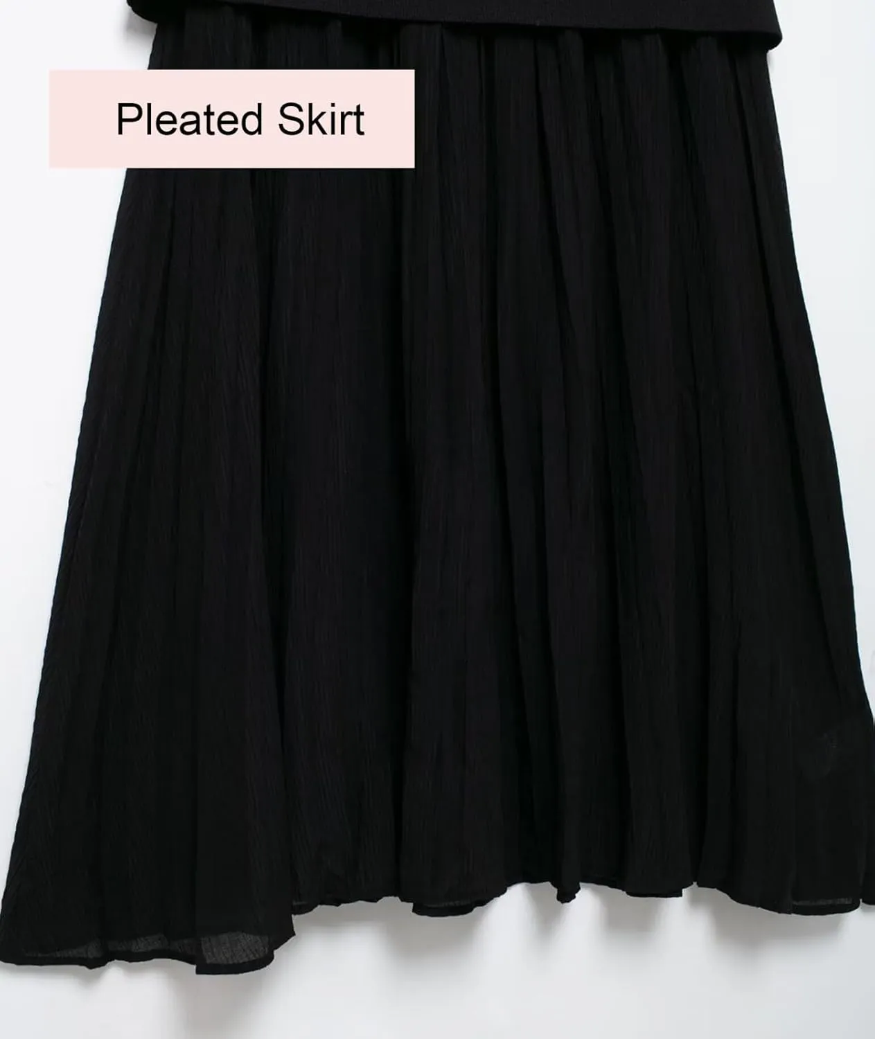 Knitted Puffy Skirt Winter and Fall Women's High Waist Casual Pleated Spliced Midi Skirt