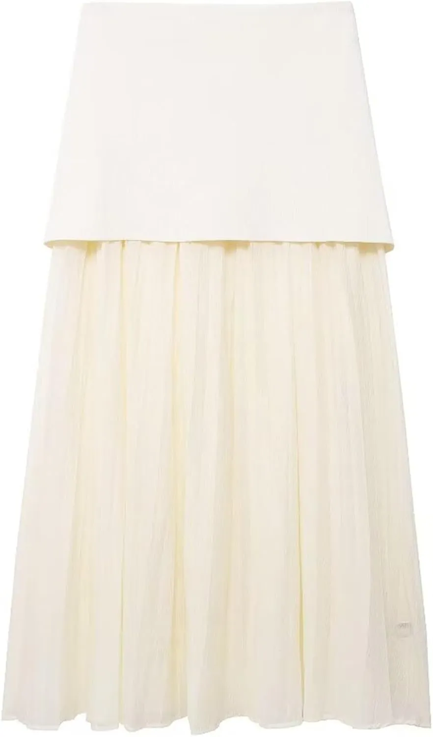Knitted Puffy Skirt Winter and Fall Women's High Waist Casual Pleated Spliced Midi Skirt