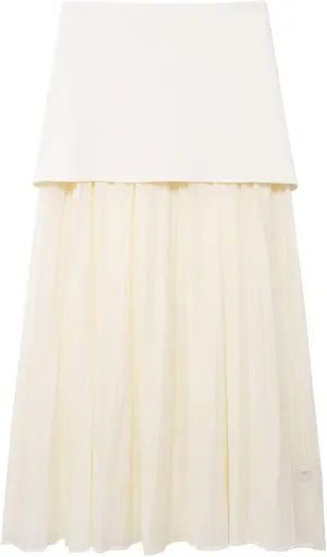 Knitted Puffy Skirt Winter and Fall Women's High Waist Casual Pleated Spliced Midi Skirt
