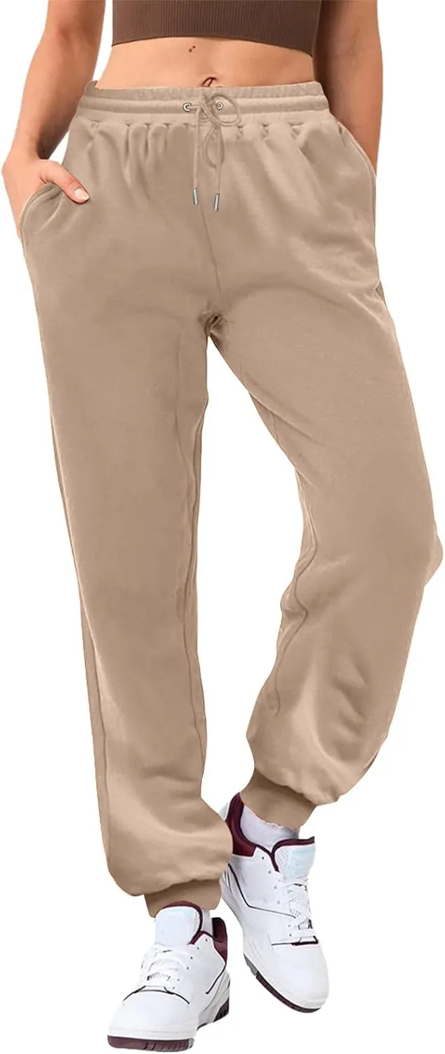 Ladies Solid Color Drawstring Elastic Waist Casual Loose Foot Fleece Sweatpants Womens Pants Casual Dress