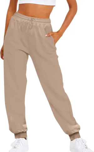 Ladies Solid Color Drawstring Elastic Waist Casual Loose Foot Fleece Sweatpants Womens Pants Casual Dress