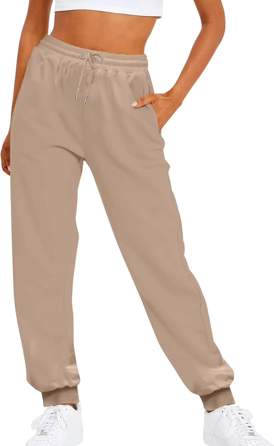 Ladies Solid Color Drawstring Elastic Waist Casual Loose Foot Fleece Sweatpants Womens Pants Casual Dress