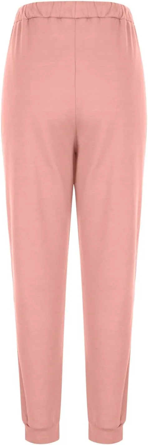 Ladies Solid Color Pants Fashion 2024 Comfy Trousers Classic Lightweight High Waist Pants Drawstring Pocket Trousers