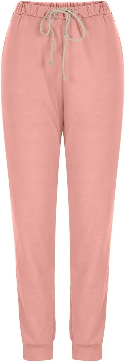 Ladies Solid Color Pants Fashion 2024 Comfy Trousers Classic Lightweight High Waist Pants Drawstring Pocket Trousers