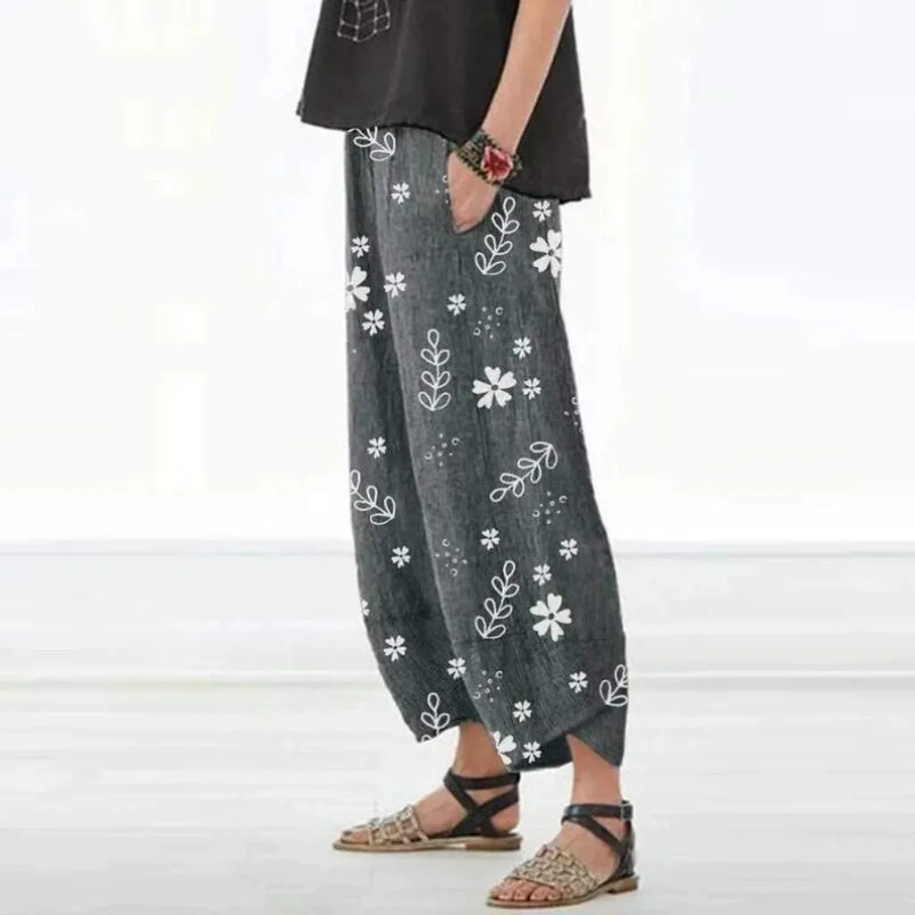 LCMTWX Cotton Pants for Women Casual Baggy Elastic Waist Trouser Wide Leg Pant with Pocket Fashion Pant Summer Pants for