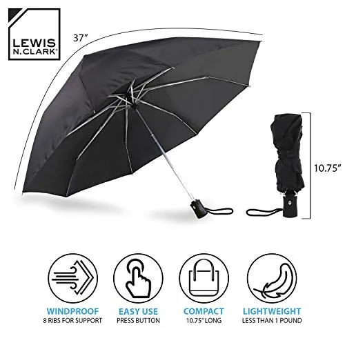 Lewis N. Clark Travel Umbrella: Windproof & Water Repellent with Mildew Resistant Fabric, Automatic