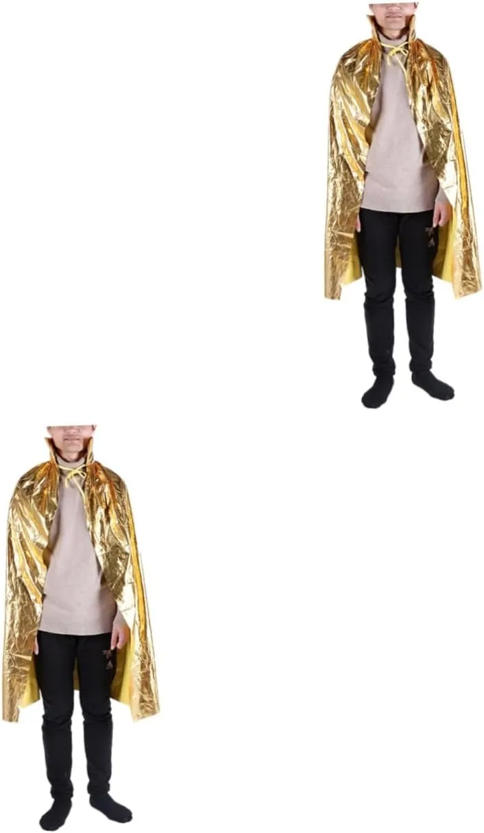 LIFKOME 2pcs Halloween Cape for Adults Cosplay Cloak Comfortable Party Accessory Costume Robe Golden