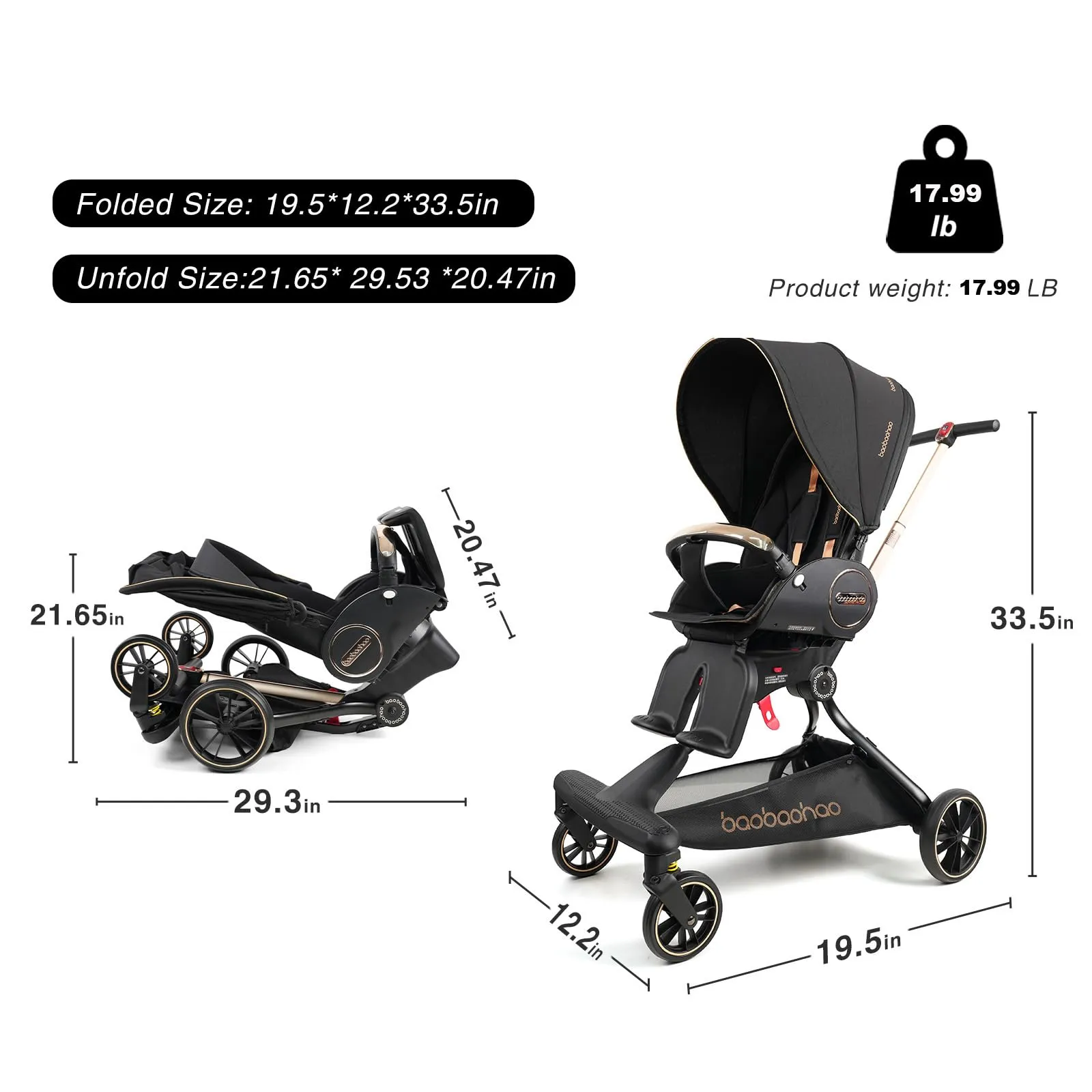 Lightweight 360° Rotable Baby Stroller with Canopy