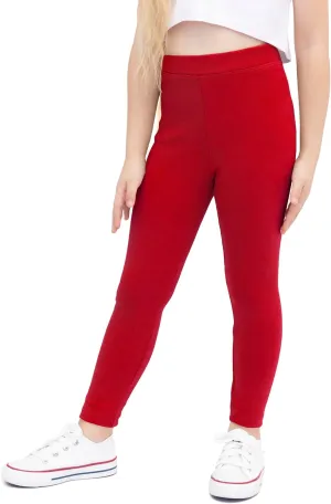 Lilax Girls' Basic Solid Full Length Cotton Soft Leggings