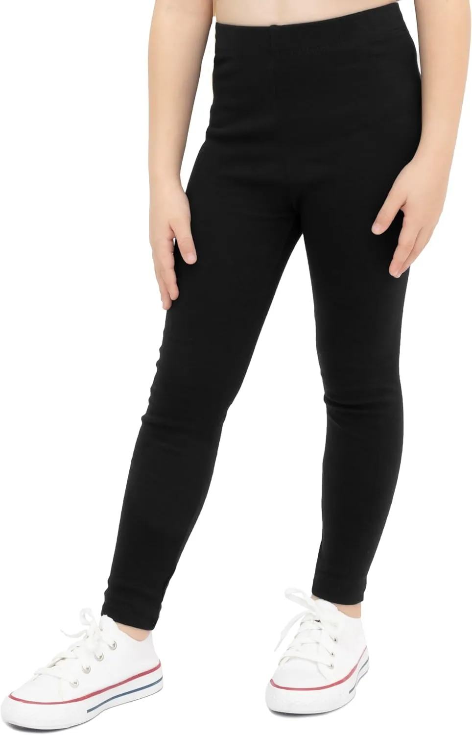 Lilax Girls' Basic Solid Full Length Cotton Soft Leggings