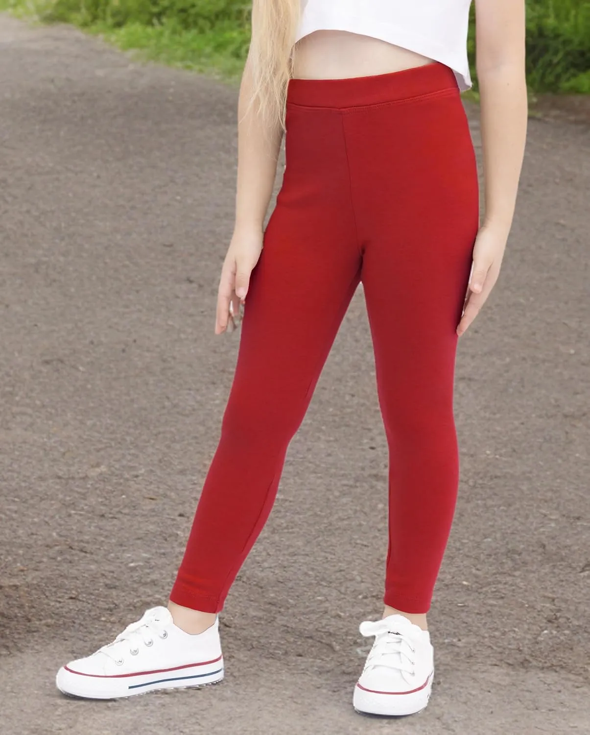Lilax Girls' Basic Solid Full Length Cotton Soft Leggings