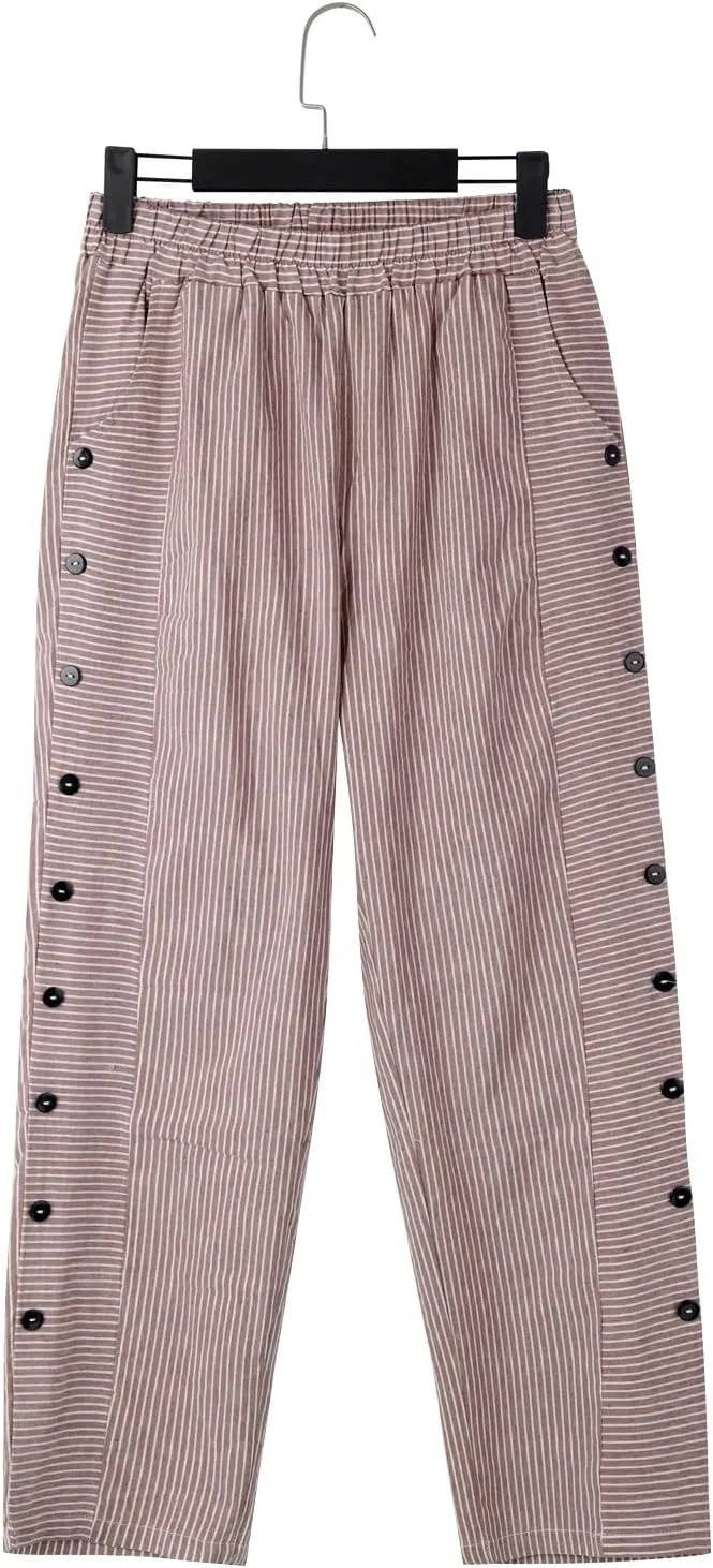 Linen Pants for Women 2025 Plus Size Trendy Striped Spring Summer Gauze Pants Casual Elastic Waist Comfy Trousers