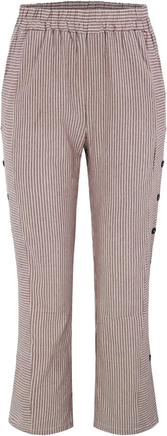 Linen Pants for Women 2025 Plus Size Trendy Striped Spring Summer Gauze Pants Casual Elastic Waist Comfy Trousers
