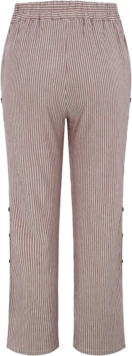 Linen Pants for Women 2025 Plus Size Trendy Striped Spring Summer Gauze Pants Casual Elastic Waist Comfy Trousers