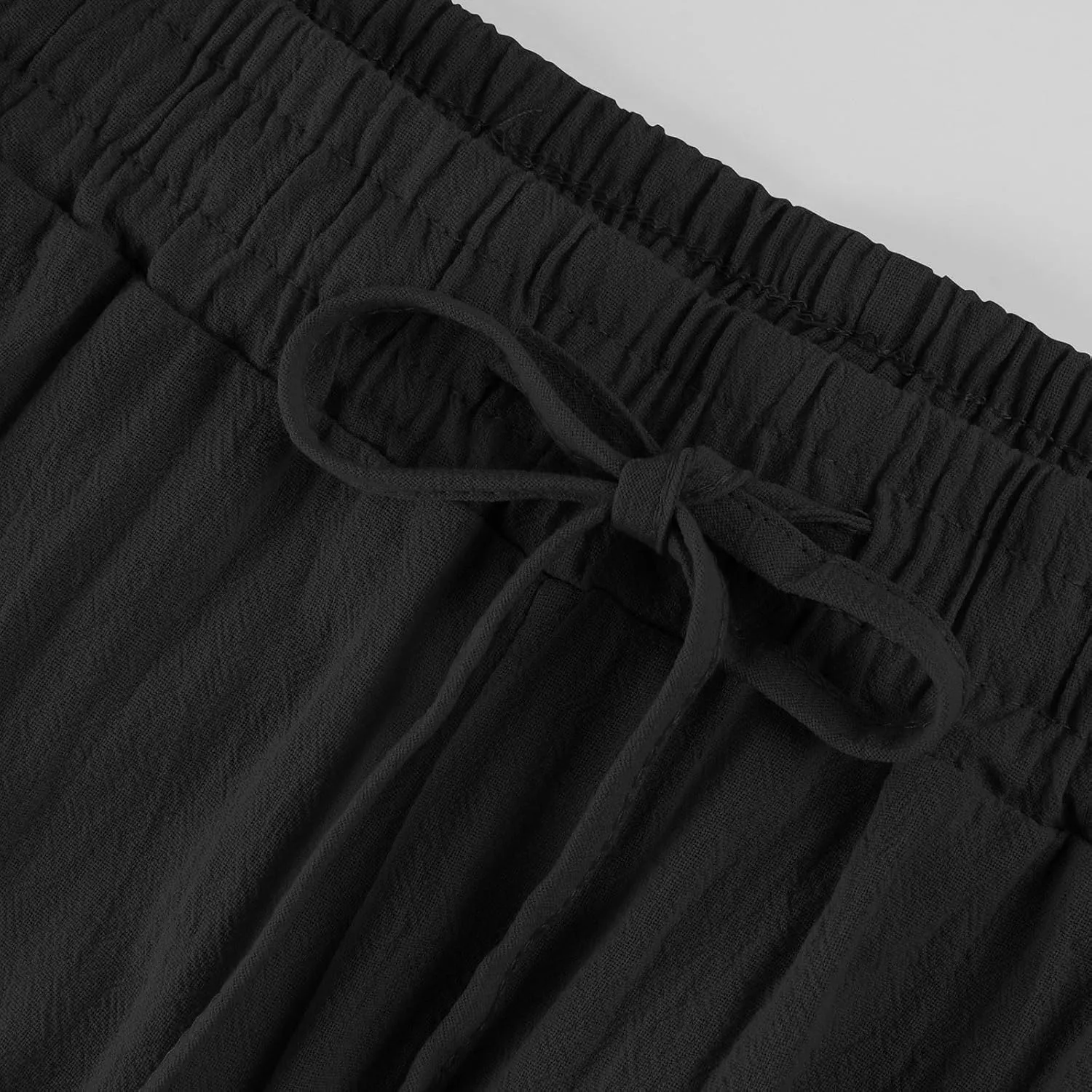 Linen Pants Women 2025 Summer Casual Straight Leg Pants Drawstring Elastic High Waisted Lightweight Trousers with Pockets