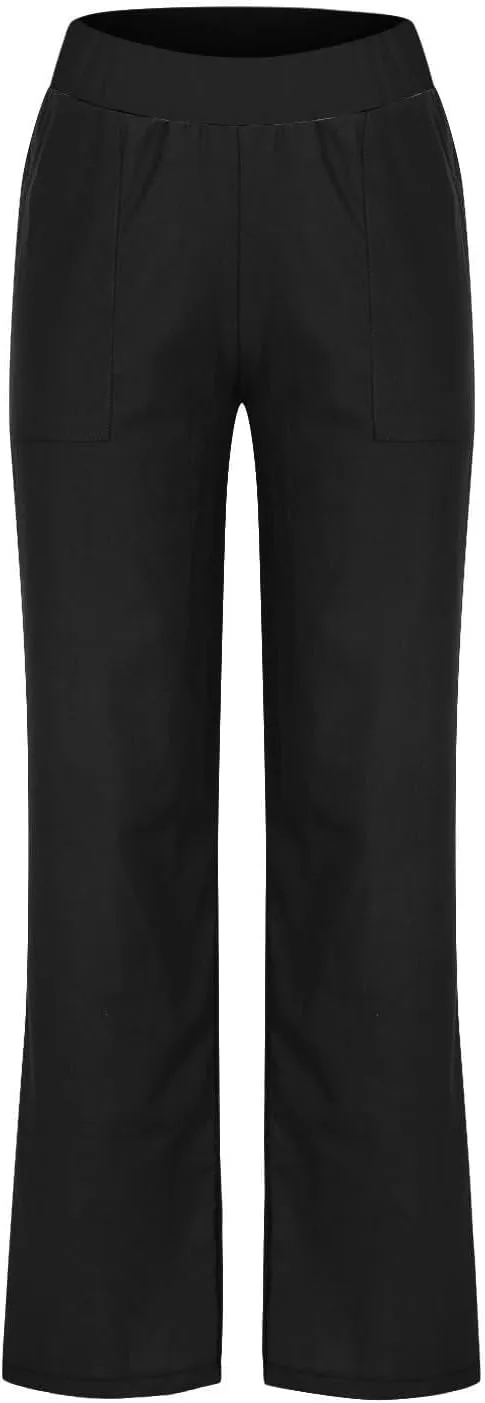 Linen Pants Women 2025 Summer Lightweight Baggy Lounge Pants Elastic High Waisted Straight Leg Pull on Pants with Pockets