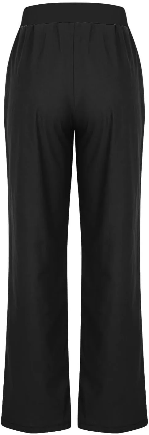 Linen Pants Women 2025 Summer Lightweight Baggy Lounge Pants Elastic High Waisted Straight Leg Pull on Pants with Pockets