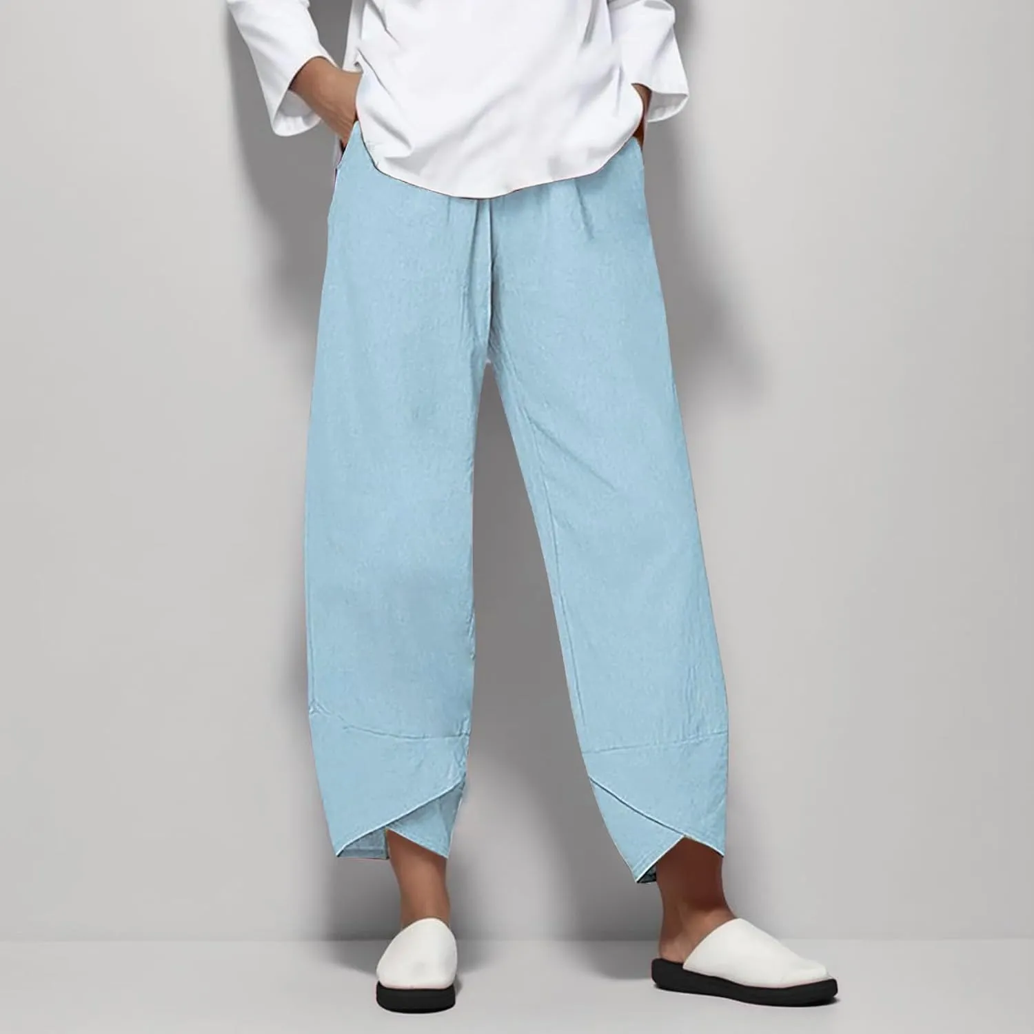 Linen Pants Women Pants Casual Cropped Baggy Trousers Elastic Waisted Yoga Comfy Casual Pants