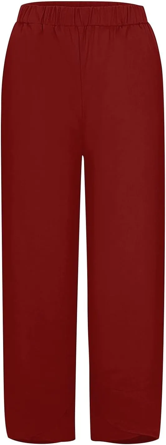 Linen Pants Women Pants Casual Cropped Baggy Trousers Elastic Waisted Yoga Comfy Casual Pants