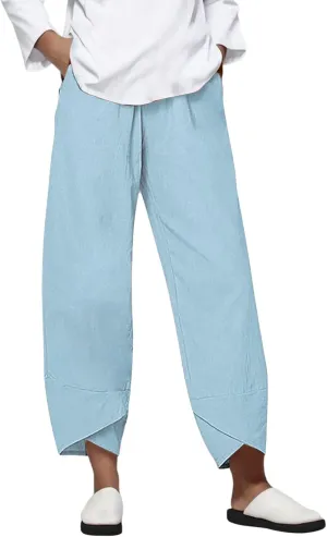 Linen Pants Women Pants Casual Cropped Baggy Trousers Elastic Waisted Yoga Comfy Casual Pants