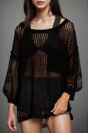 Long Sleeve Cutout Black Swimsuit Cover Up