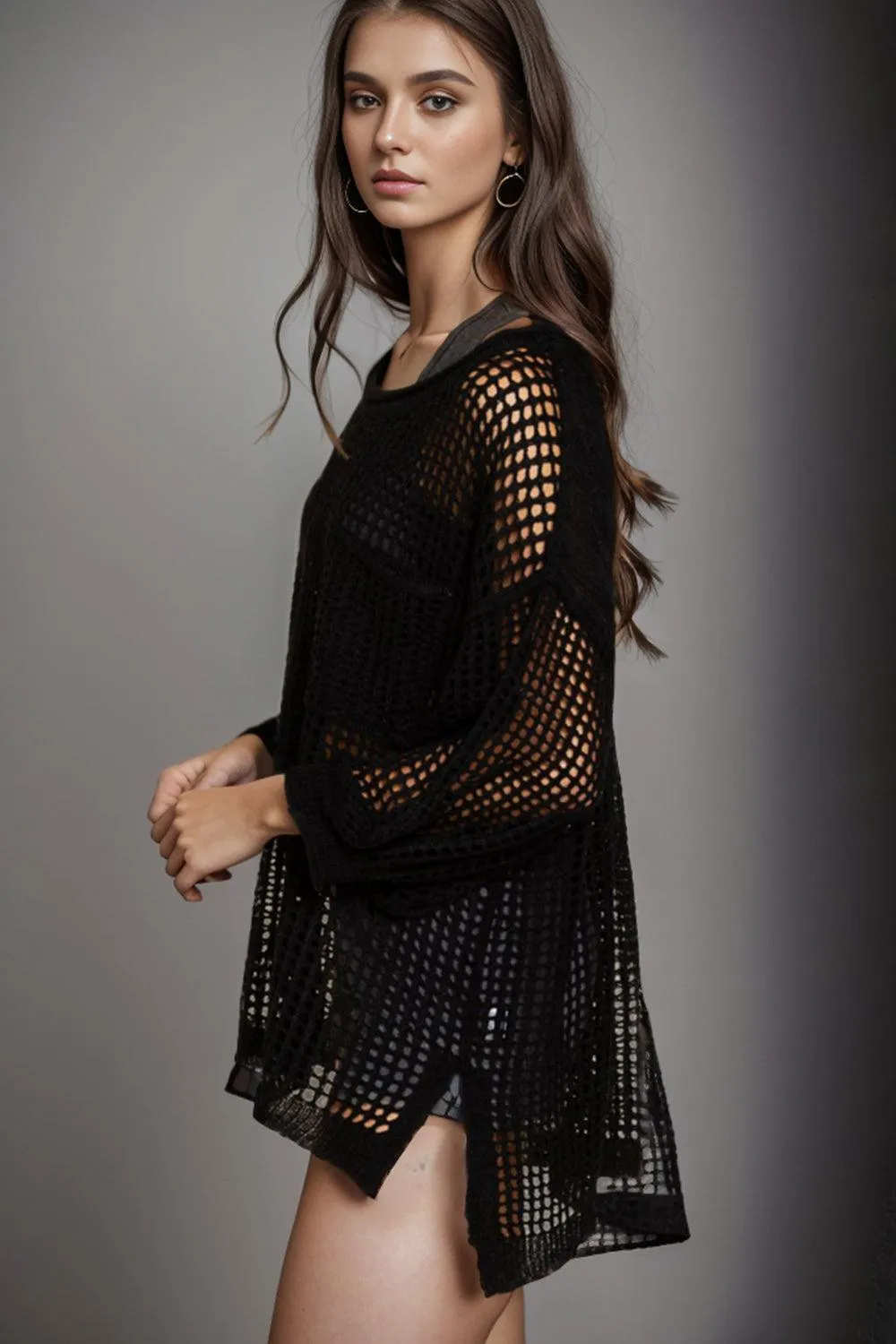 Long Sleeve Cutout Black Swimsuit Cover Up