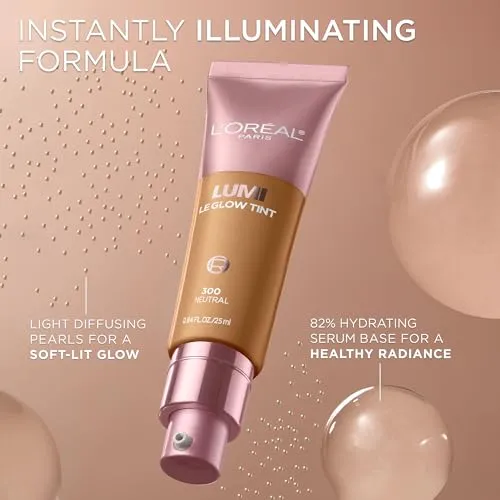L'Oréal Paris Lumi Le Glow Tint, Glowy Skin Tint Foundation, Lightweight Buildable Coverage, Water-Based Formula, Medium Deep Warm 310, 25 ml