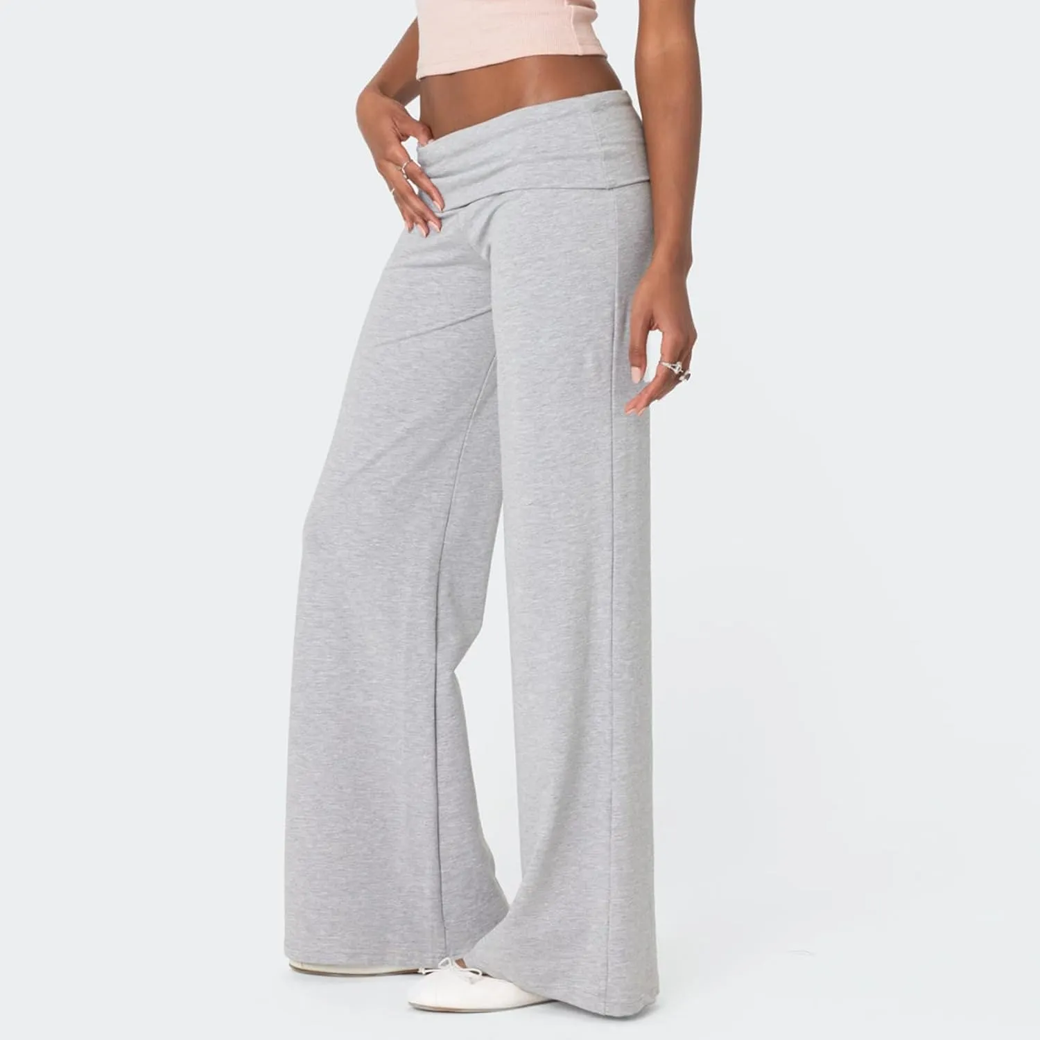 Lounge Yoga Pants for Women Fold Over Low Waist Wide Leg Sweatpants Flare Leggings Bell Bottoms Y2K Foldover Pants