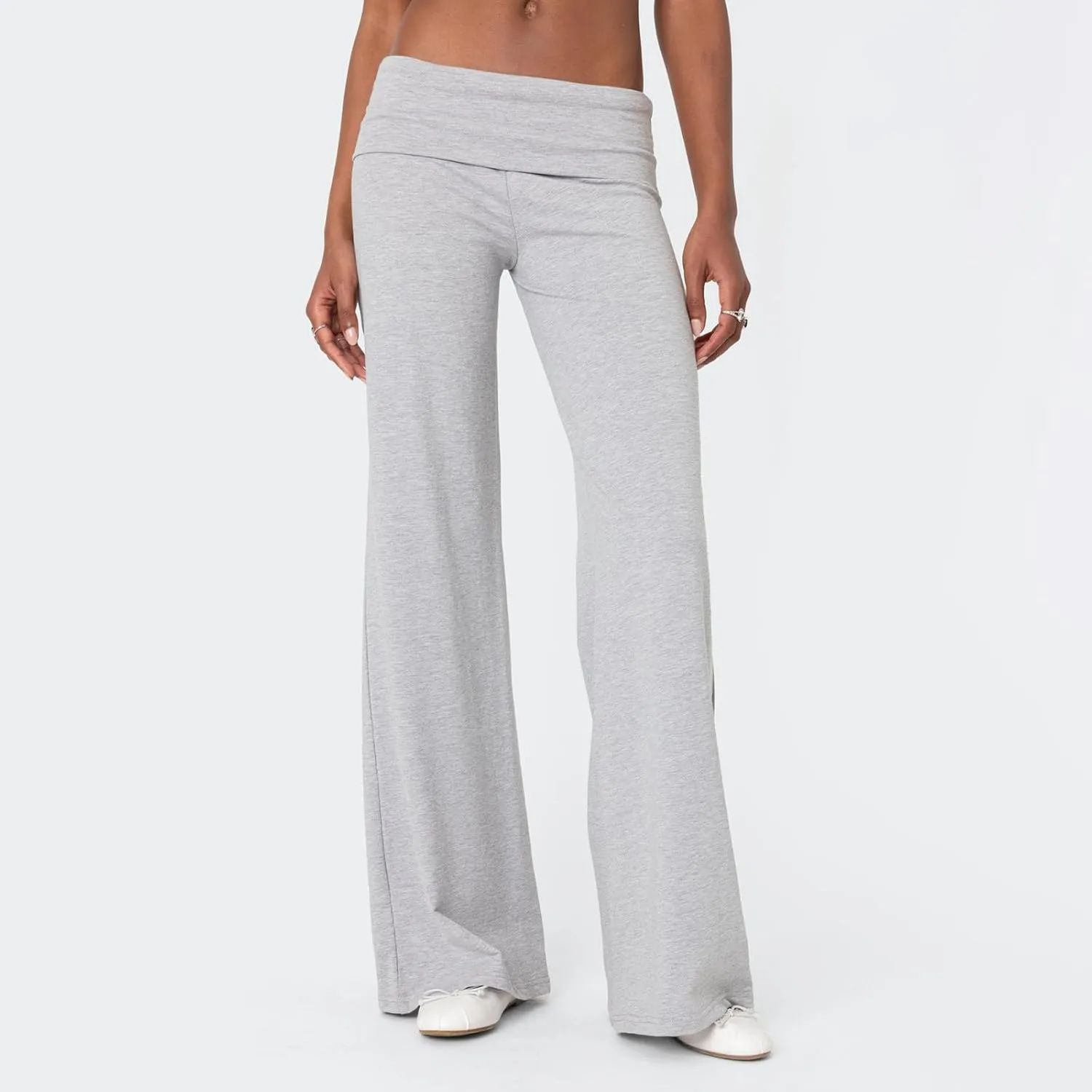 Lounge Yoga Pants for Women Fold Over Low Waist Wide Leg Sweatpants Flare Leggings Bell Bottoms Y2K Foldover Pants